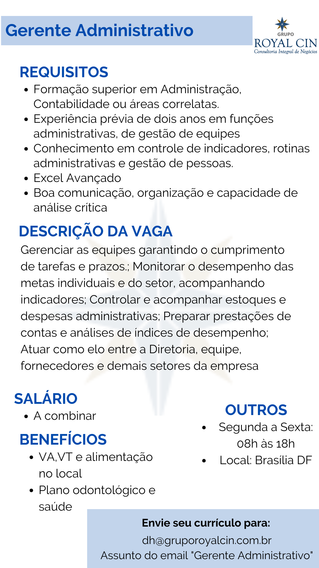 Gerente Administrativo - Grupo Royal CIN | eTalentos
